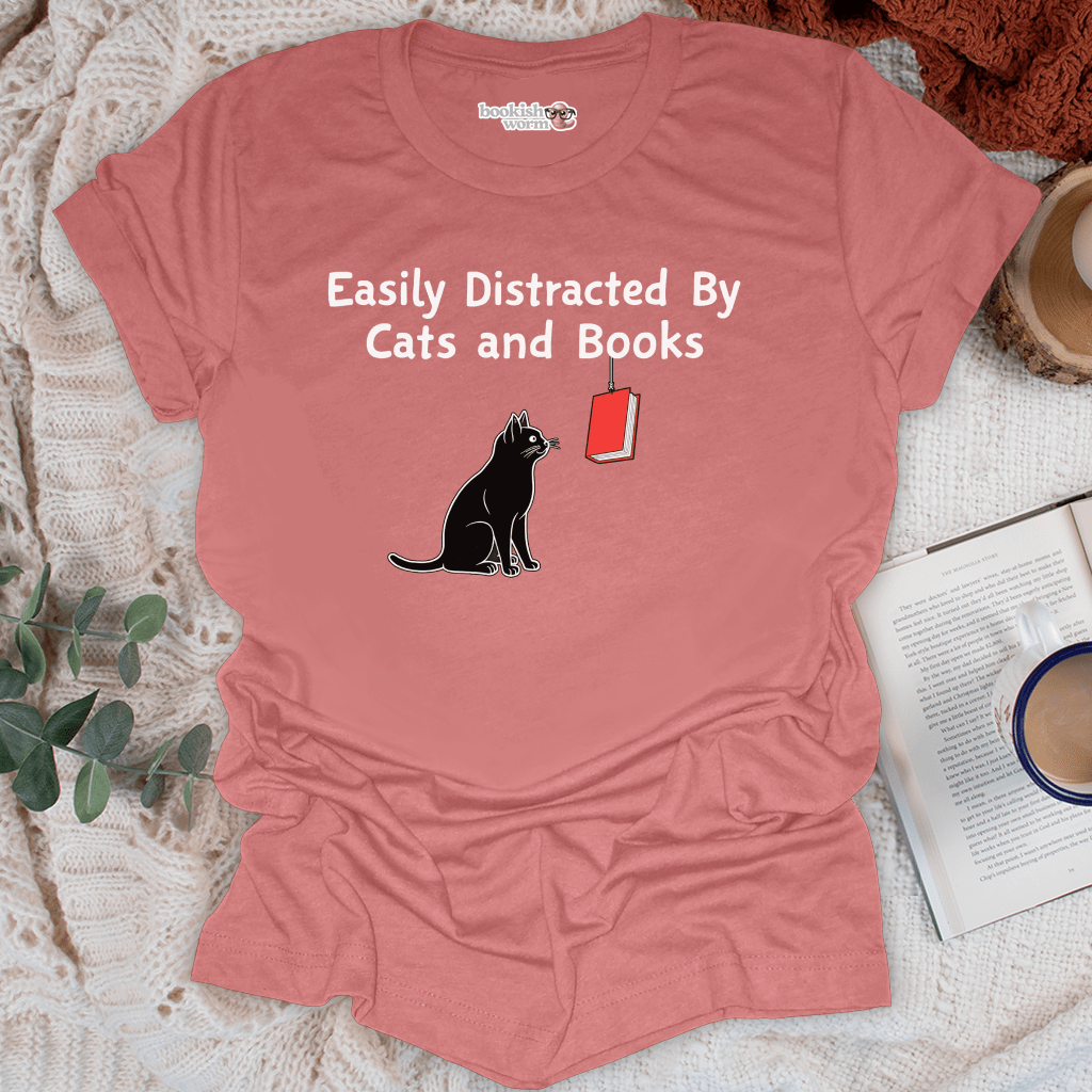 Easily Distracted By Cats & Books T-Shirt