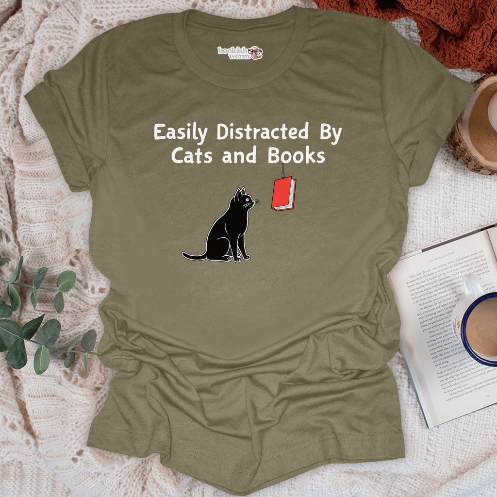 Easily Distracted By Cats & Books T-Shirt