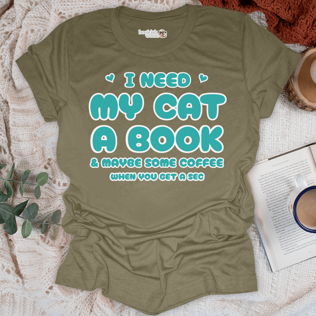 Cat, Book, and Coffee T-Shirt