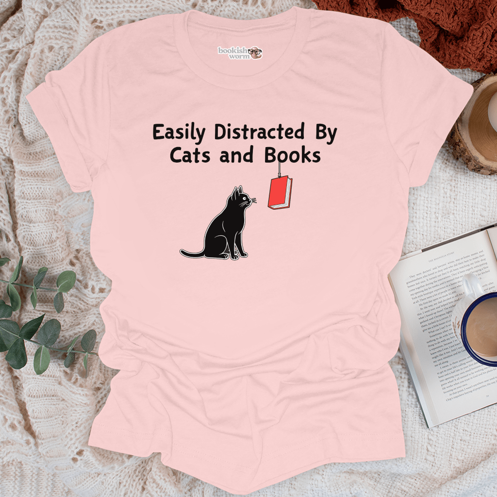 Easily Distracted By Cats & Books T-Shirt